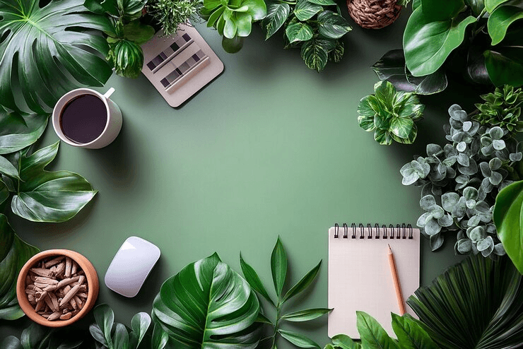Blog hero background with plants and gardening items